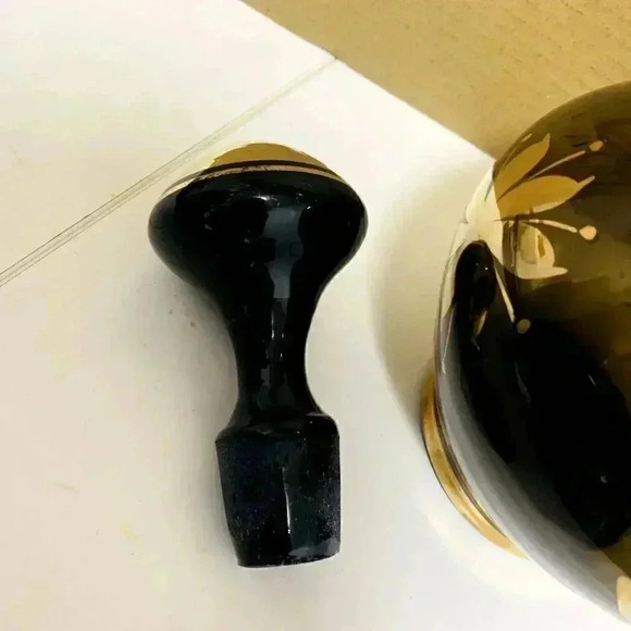 Romanian MidCent Smoked Glass 22k Gold Carafe Decanter Czech Bohemian - Picture 7 of 16